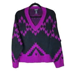 Wrangler Retro Purple and Black Pullover V-Neck Sweater Size Medium